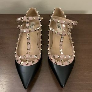 Kaitlyn Pan Rockstud Matte Caged Strappy Studded Flats, Black / Beige / Gold